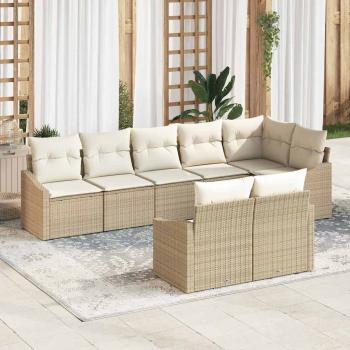 ARDEBO.de - Garten-Sofa-Set 8 Teile Beige Rattan Outdoor-Sofa Rechteckig