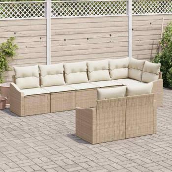 Garten-Sofa-Set 8 Teile Beige Rattan Outdoor-Sofa Rechteckig
