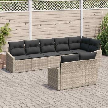 Sofa Set mit Kissen 8 pcs Hellgrau Poly Rattan