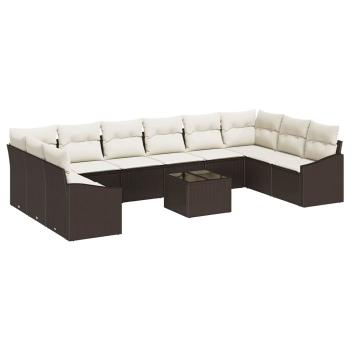 10-teiliges Garten-Sofa-Set mit Kissen in Grau Poly-Rattan