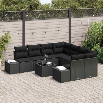 Garten-Sofa Set Set aus 9 Teilen Schwarz