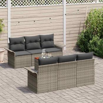 7-teiliges Garten Sofaset mit Kissen Grau Poly-Rattan Akazie