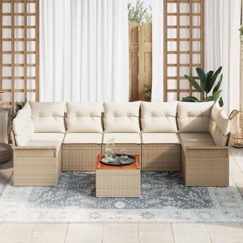 8-teiliges Garten Sofa Set mit Kissen Beige Poly Rattan Akazie