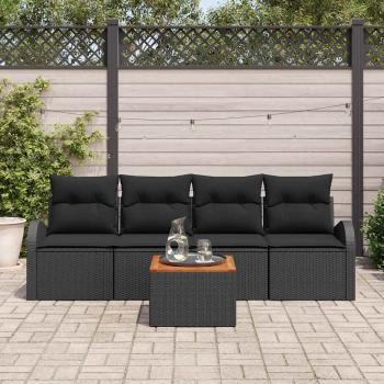 ARDEBO.de - 5-teiliges Garten-Sofaset mit Kissen Schwarz Poly-Rattan Akazie