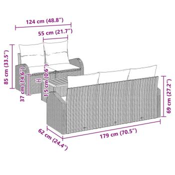 6-teiliges Garten Sofa Set mit Kissen Schwarz Poly Rattan Akazie