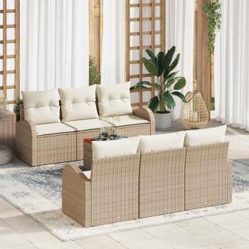ARDEBO.de - 7-teiliges Garten-Sofa-Set mit Kissen Beige Poly Rattan Akazie