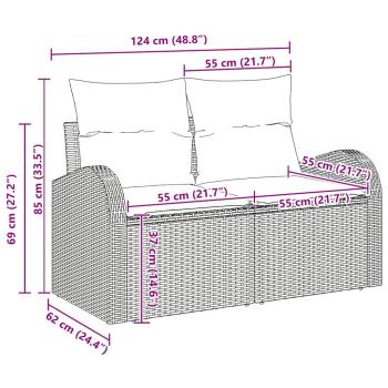 9-Teiliges Garten Sofa Set mit Kissen Schwarz Poly Rattan Akazie