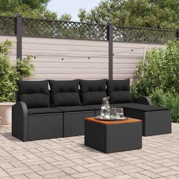 ARDEBO.de - 6-teiliges Garten Sofa Set mit Kissen Schwarz Poly-Rattan Akazie