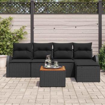 6-teiliges Garten Sofa Set mit Kissen Schwarz Poly-Rattan Akazie