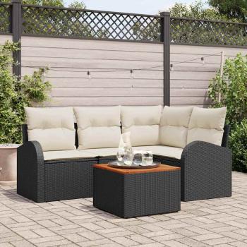 ARDEBO.de - 5-teiliges Garten-Sofa-Set mit Kissen Schwarz Poly-Rattan Akazie