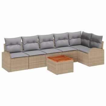 7-teilige Garten Sofa Set mit Kissen Beige Poly Rattan Akazie