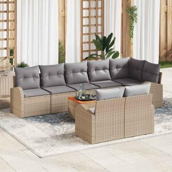 ARDEBO.de - 9-teiliges Garten-Sofa-Set mit Kissen Beige Poly Rattan Akazie