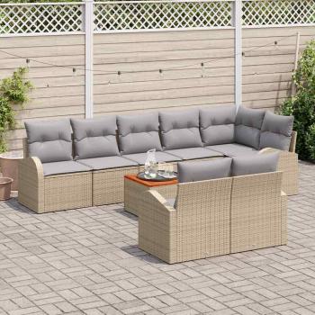 9-teiliges Garten-Sofa-Set mit Kissen Beige Poly Rattan Akazie