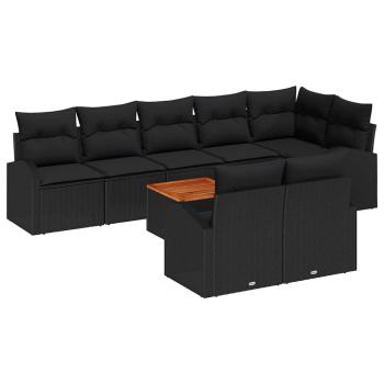 9-teiliges Garten Sofa Set mit Kissen Schwarz Poly Rattan Akazie