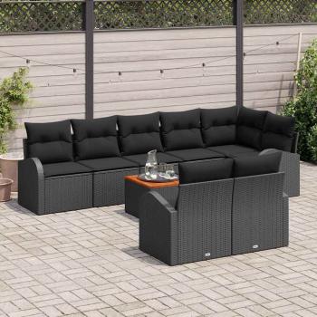 9-teiliges Garten Sofa Set mit Kissen Schwarz Poly Rattan Akazie