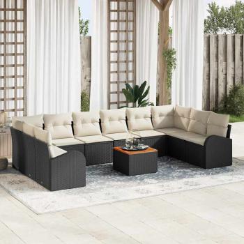 ARDEBO.de - 11-teiliges Garten Sofa Set mit Kissen Schwarz Poly Rattan Akazie