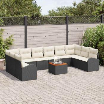 11-teiliges Garten Sofa Set mit Kissen Schwarz Poly Rattan Akazie