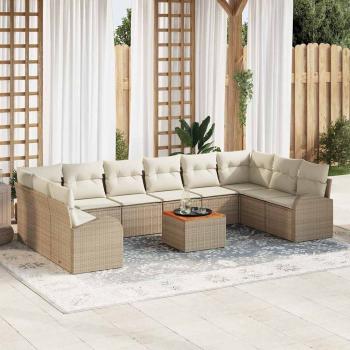ARDEBO.de - 11-teiliges Garten Sofa Set mit Kissen Beige Poly Rattan Akazie