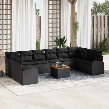 ARDEBO.de - 11-teiliges Garten Sofa Set mit Kissen Schwarz Poly Rattan Akazie