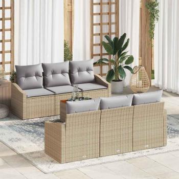 ARDEBO.de - 7-teiliges Garten Sofa Set mit Kissen Beige Poly Rattan Akazie
