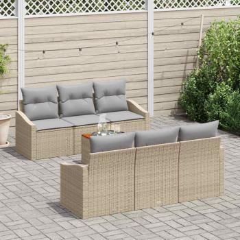 7-teiliges Garten Sofa Set mit Kissen Beige Poly Rattan Akazie