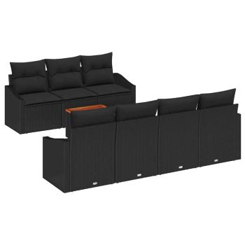 8-teilige Garten Sofagarnitur mit Kissen Schwarz Poly Rattan Akazie