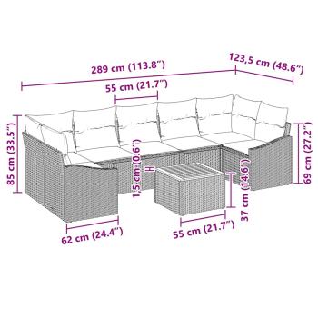 8-teiliges Garten Sofa Set mit Kissen grau Poly Rattan Akazie