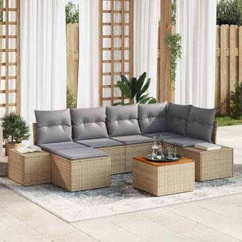 ARDEBO.de - 7-teiliges Garten Sofa Set mit Kissen Beige Poly Rattan Akazie