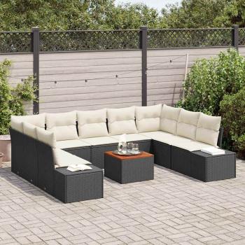 Garten Sofa Set 10-teilig Schwarz und Creme Rattan, Polyesterstoff