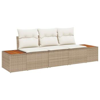 3-teiliges Garten Sofa Set mit Kissen Beige Poly Rattan Akazie