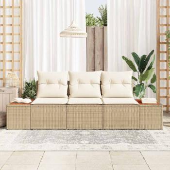 3-teiliges Garten Sofa Set mit Kissen Beige Poly Rattan Akazie