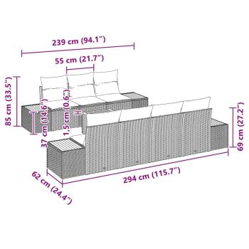 8-teiliges Garten-Sofa-Set mit Kissen in Schwarz aus Poly-Rattan