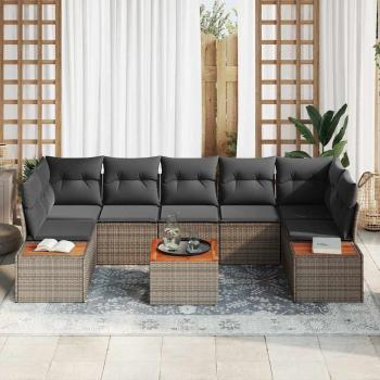 8-teiliges Garten-Sofa-Set mit Kissen Grau Poly-Rattan Akazie