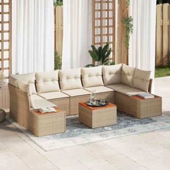 ARDEBO.de - 8-teiliges Garten Sofa Set mit Kissen Beige Poly Rattan Akazie