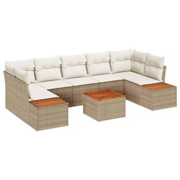 8-teiliges Garten Sofa Set mit Kissen Beige Poly Rattan Akazie