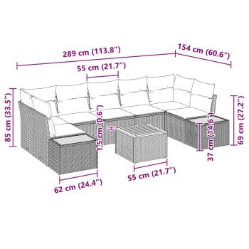 8-teiliges Garten Sofa Set mit Kissen Beige Poly Rattan Akazie