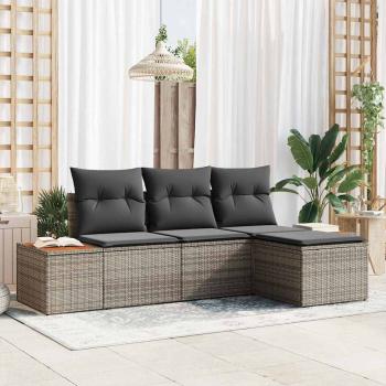 ARDEBO.de - 4-teiliges Garten Sofa Set mit Kissen Grau Poly Rattan Akazie