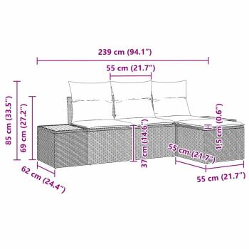 4-teiliges Garten Sofa Set mit Kissen Grau Poly Rattan Akazie