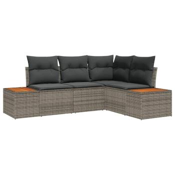 4-teiliges Garten-Sofa-Set mit Kissen in Grau aus Poly-Rattan und Akazie