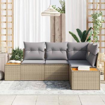 Gartensofa-set mit Kissen 5 pcs Hellgrau Poly Rattan