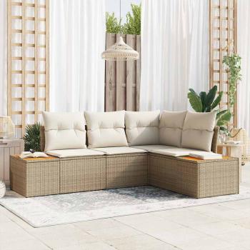 ARDEBO.de - 4-teiliges Garten-Sofaset mit Kissen Beige Poly Rattan Akazie