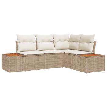 4-teiliges Garten-Sofaset mit Kissen Beige Poly Rattan Akazie