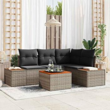 ARDEBO.de - 5-teiliges Garten-Sofa-Set mit Kissen Grau Poly-Rattan Akazie