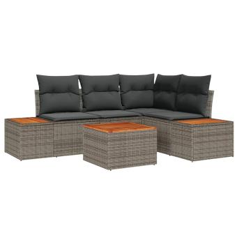 5-teiliges Garten-Sofa-Set mit Kissen Grau Poly-Rattan Akazie