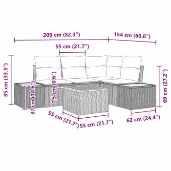 5-teiliges Garten-Sofa-Set mit Kissen Grau Poly-Rattan Akazie