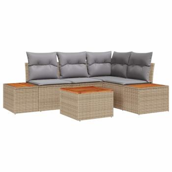 5-teiliges Garten-Sofa-Set mit Kissen Beige Poly Rattan Akazie