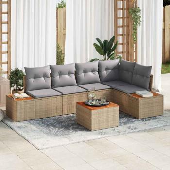 ARDEBO.de - 6-teiliges Garten Sofa Set mit Kissen Beige Poly Rattan Akazie