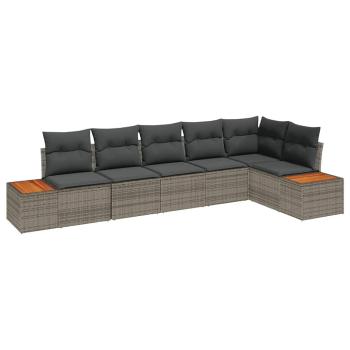 6-teiliges Garten Sofa Set mit Kissen Grau Poly Rattan Akazie