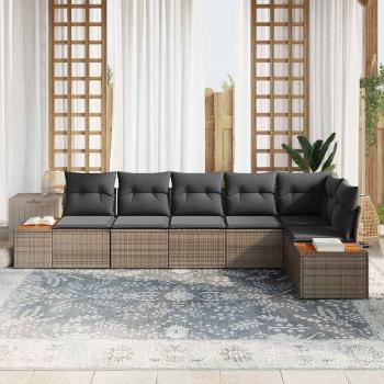 6-teiliges Garten Sofa Set mit Kissen Grau Poly Rattan Akazie