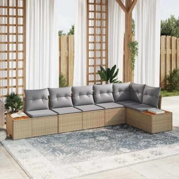 ARDEBO.de - 6-teilige Garten Sofa Set mit Kissen Beige Poly Rattan Akazie